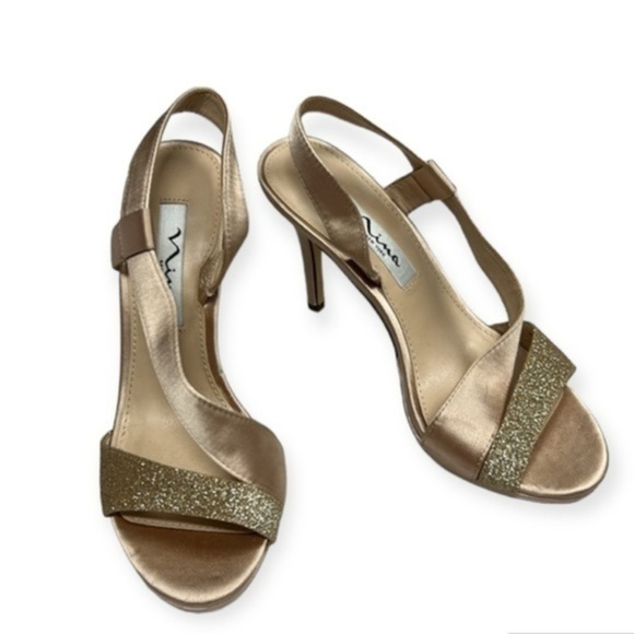 Nina nude 4” heels Gold Glitter - Picture 1 of 9